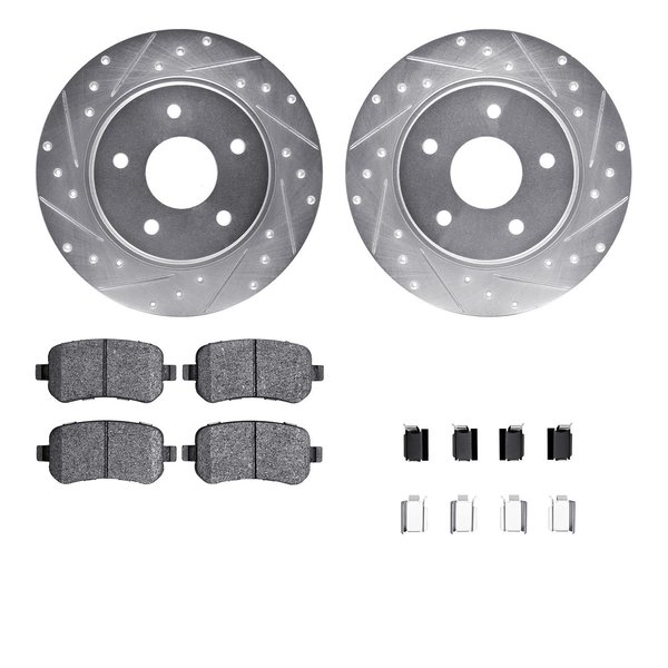 Dynamic Friction Co 7512-40041, Rotors-Drilled and Slotted-Silver w/ 5000 Advanced Brake Pads incl. Hardware, Zinc Coat 7512-40041